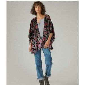 Tolani Velvet Burnout Kimono Jacket Black/Pink One Sz Floral Pattern